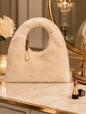 I.N.C. International Concepts Nyrah Faux Fur Hobo Bag Cream Cozy Winter NWT